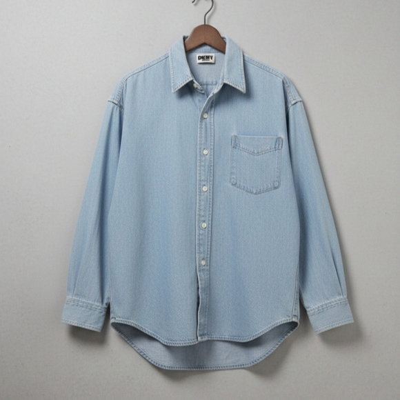 Dkny Tops - DKNY Womens Denim Blue Casual Button Down Shirt